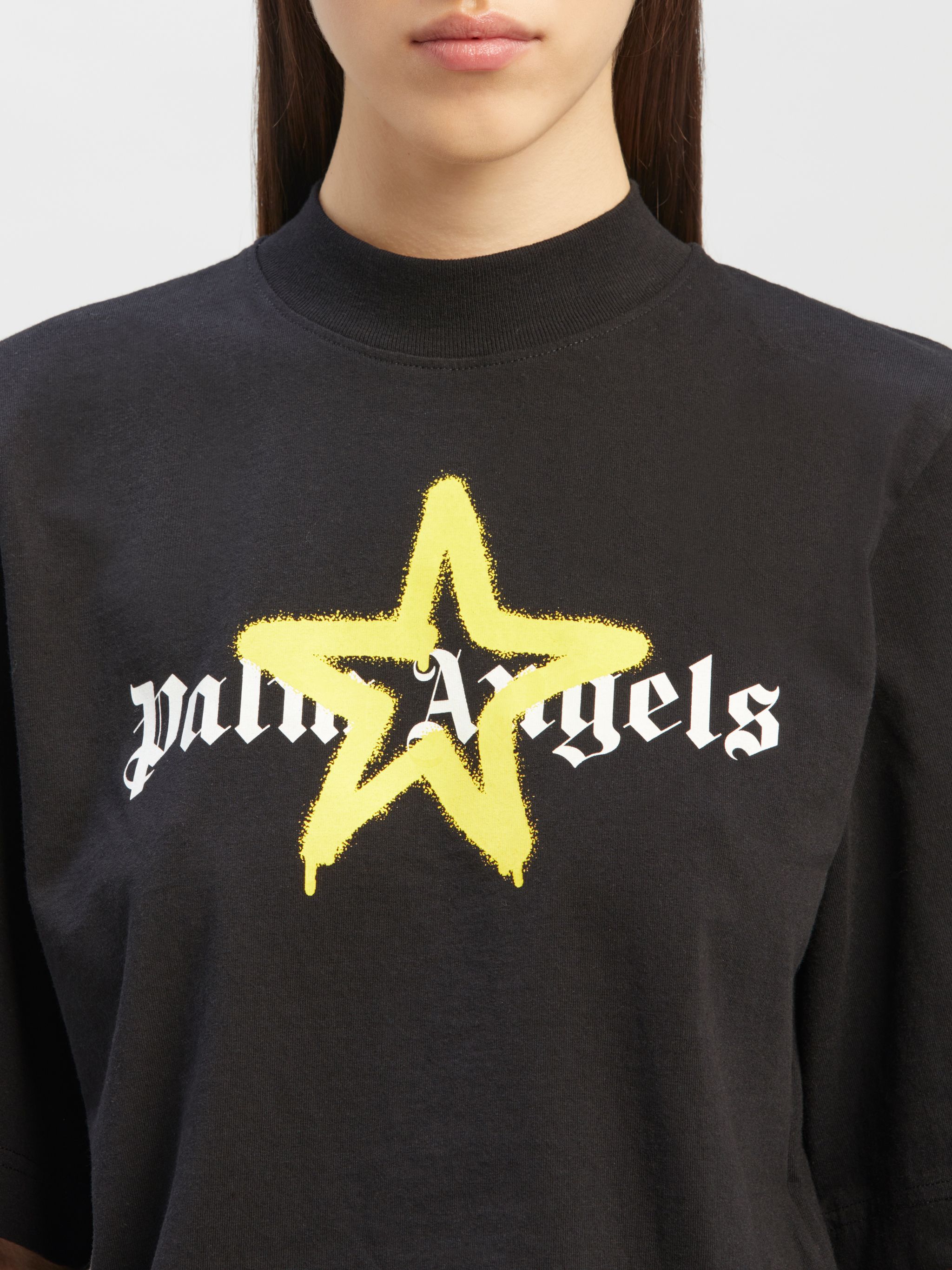 Palm Angels Women's Star Sprayed Cropped T-Shirt Black/Pink/White