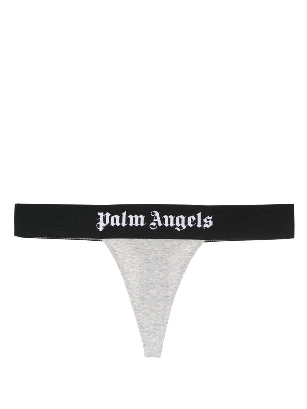 Shop Palm Angels Logo-trim Stretch-cotton Thong In Grey