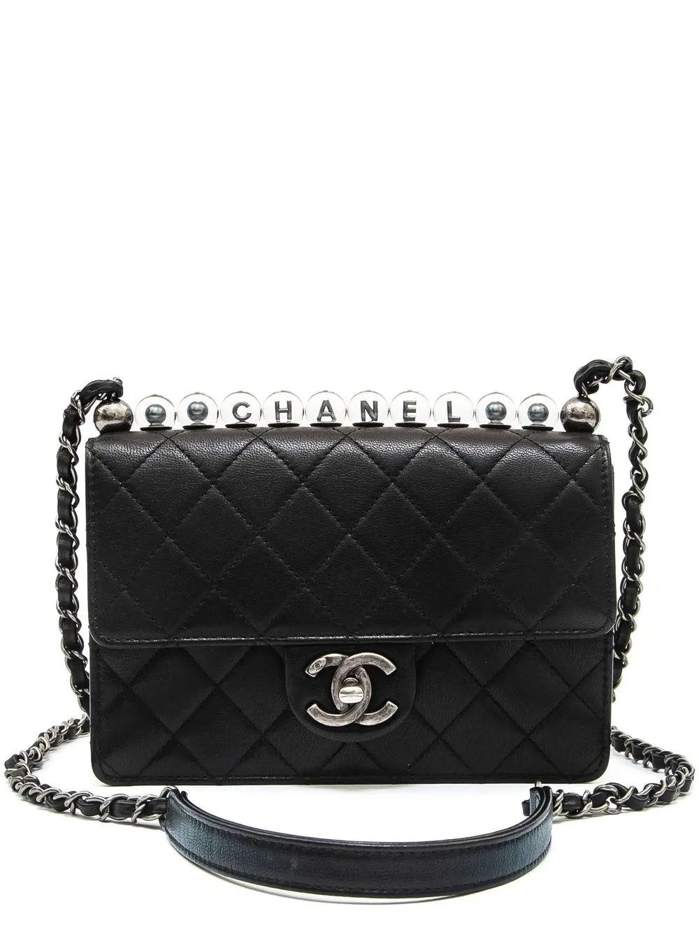 

CHANEL Pre-Owned 2019-2020 pearl-embellished diamond-quilted bag - Black