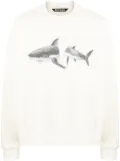 Palm Angels Shark-print crew-neck sweatshirt - Neutrals