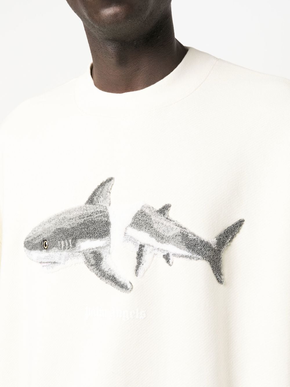 Shop Palm Angels Shark-print Crew-neck Sweatshirt In Neutrals