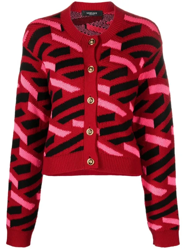 Versace Greca intarsia-knit Cardigan - Farfetch