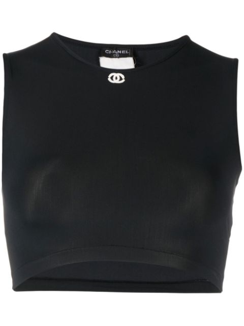 CHANEL 1990s CC embroidered crop top Women