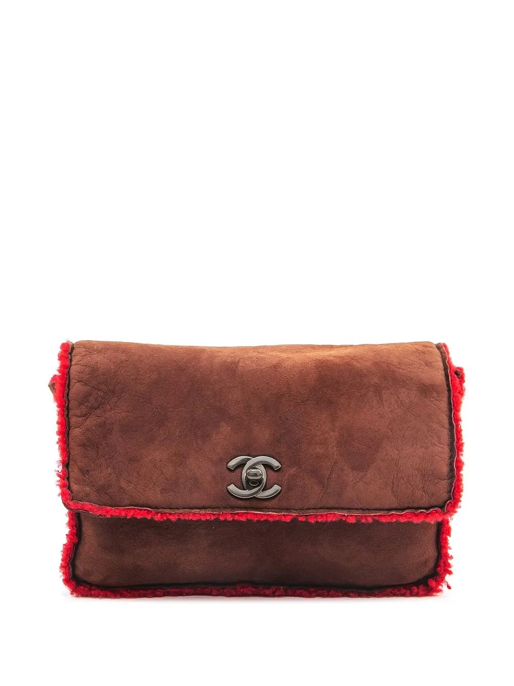 

Chanel Pre-Owned 1998-2000 CC Turn-lock shearling clutch bag - Brown