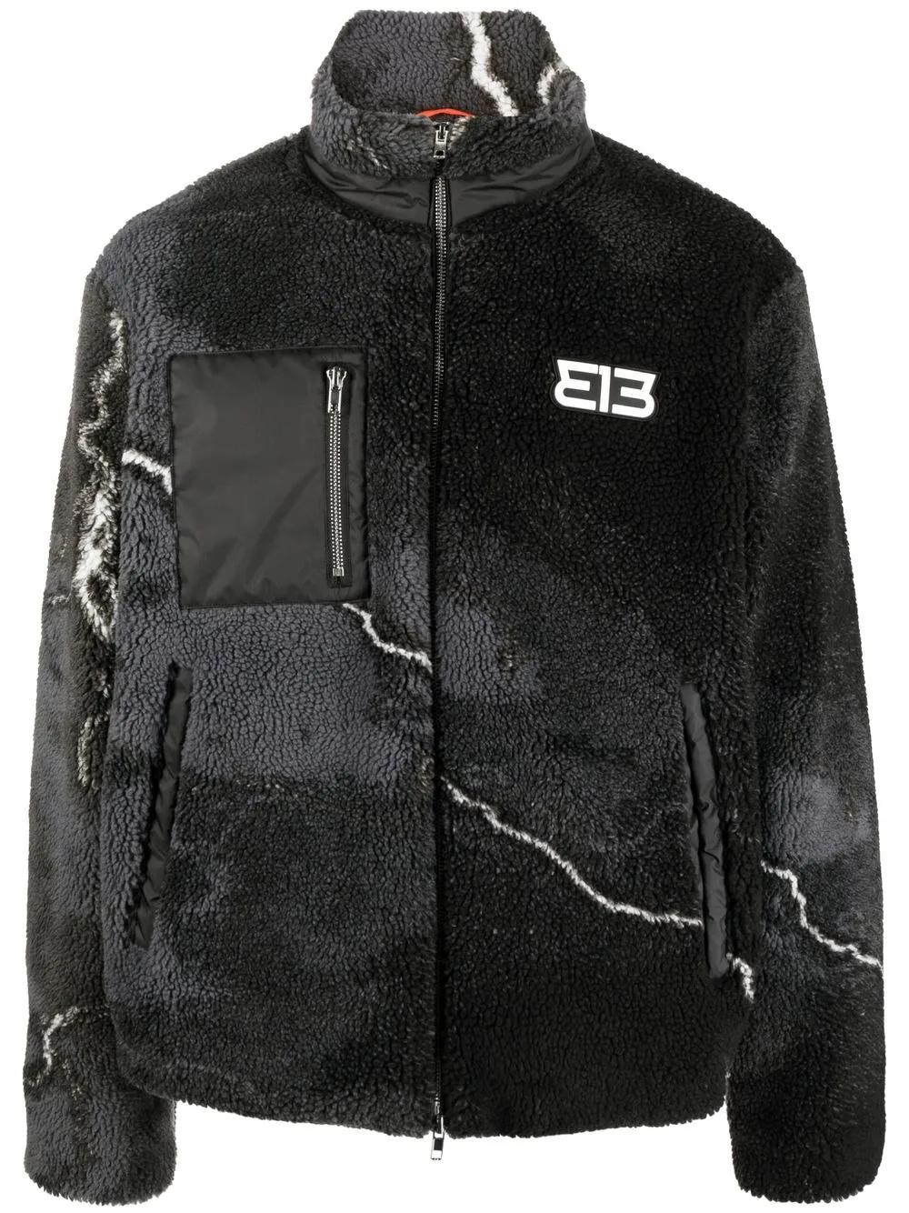 

313 WORLDWIDE lightning-print fleece jacket - Black