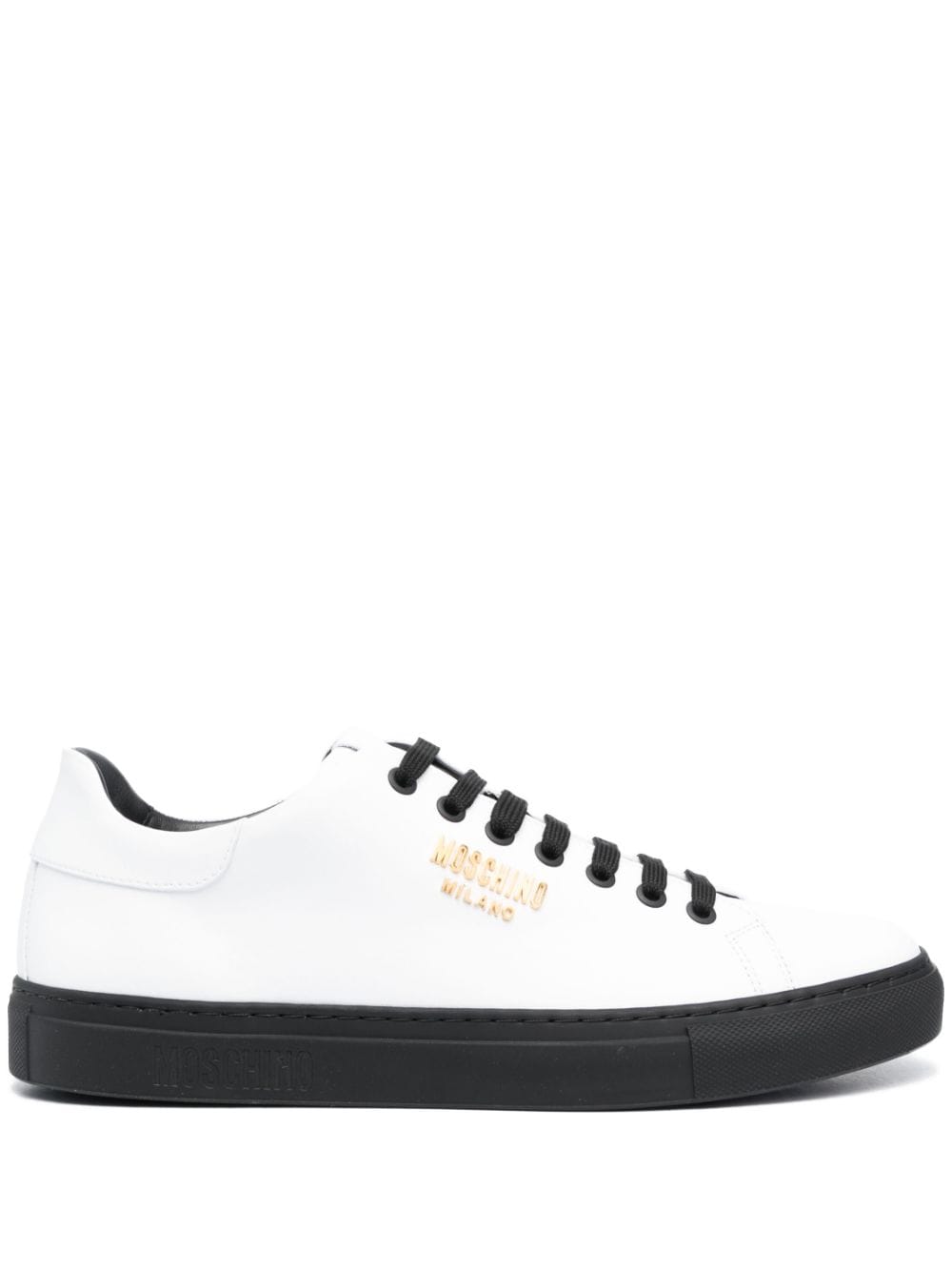 Moschino Logo-plaque Leather Sneakers In White