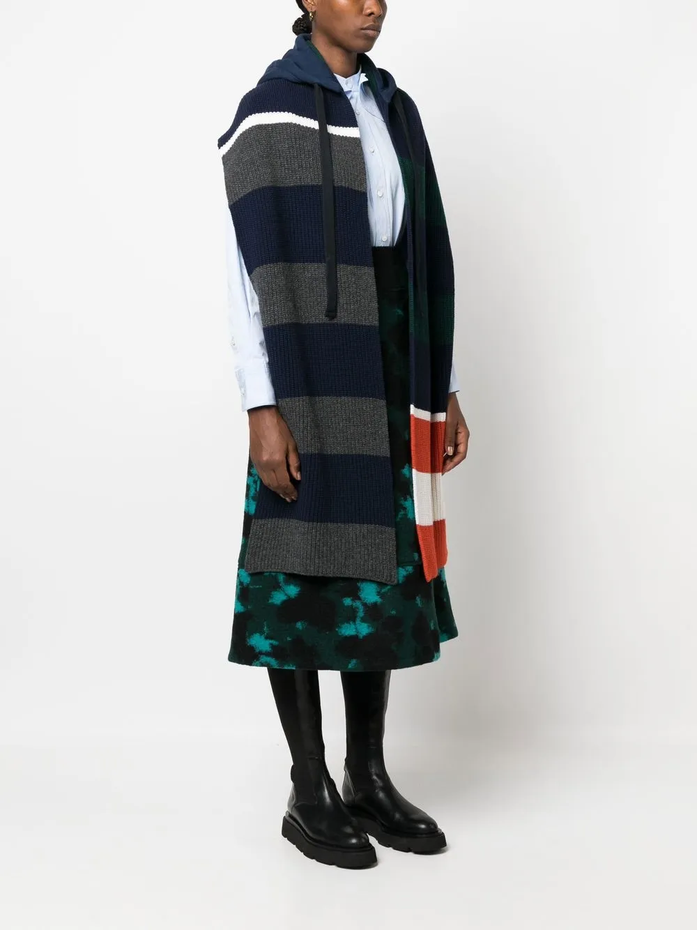 Colville Stripe-pattern Wool Scarf Hoodie In Blue