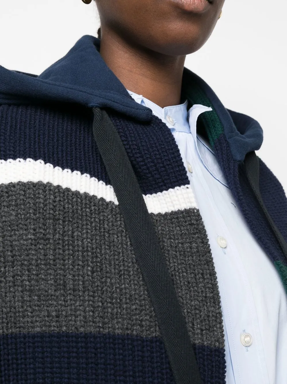 Colville Stripe-pattern Wool Scarf Hoodie In Blue