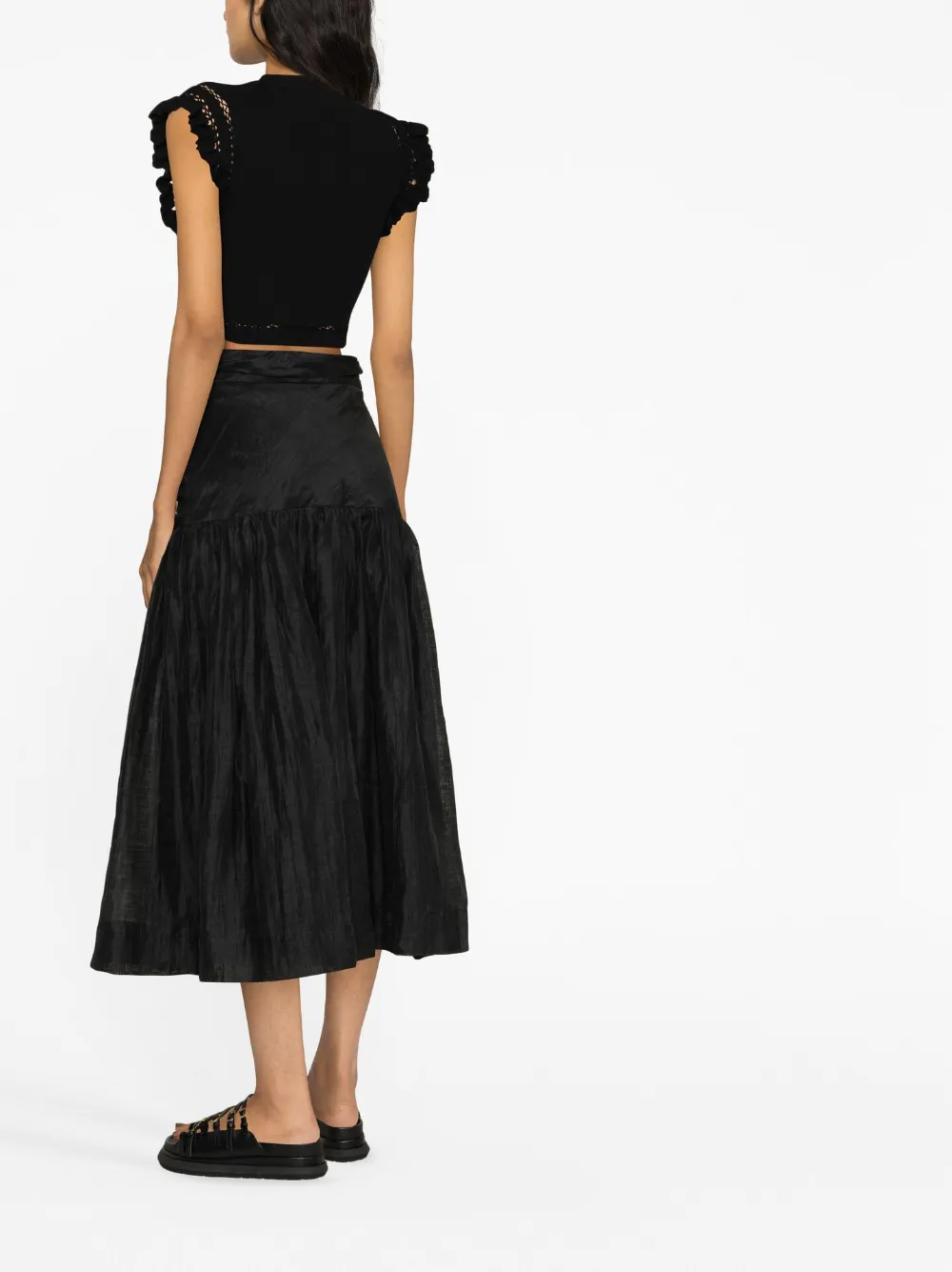SANDRO High Waist Ruffled Midi Skirt Farfetch