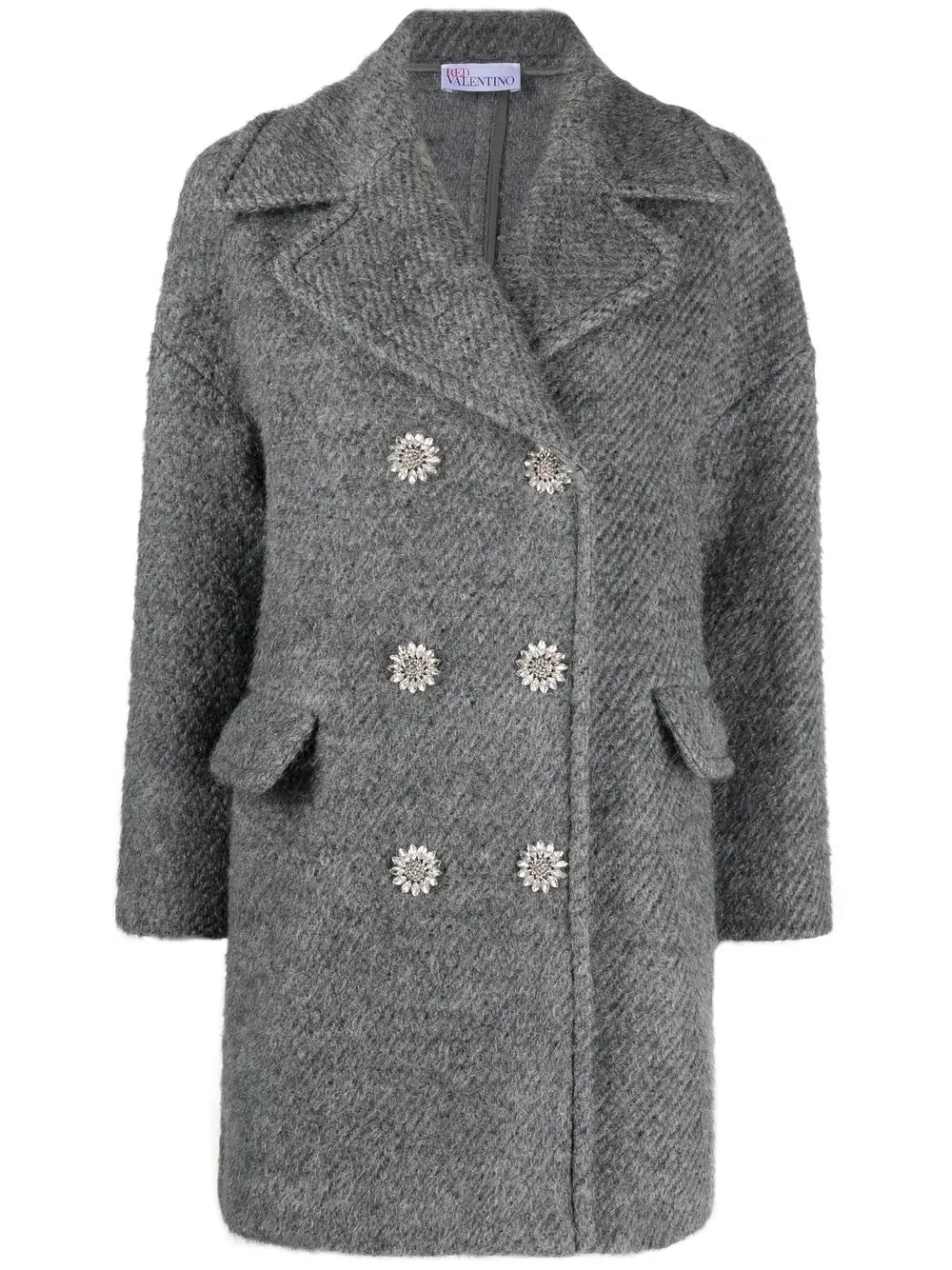 

RED Valentino crystal-buttons double-breasted coat - Grey