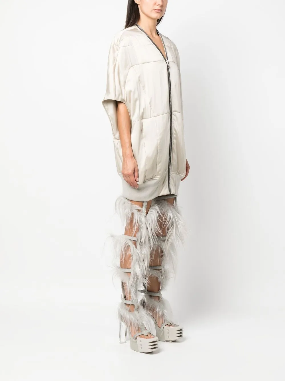 Rick Owens Padded Zip-up Jacket In Neutrals