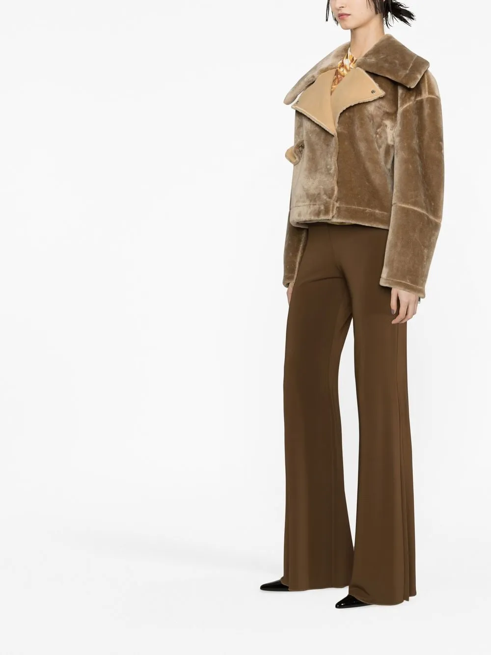 Nanushka Faux-fur Biker Jacket In 褐色