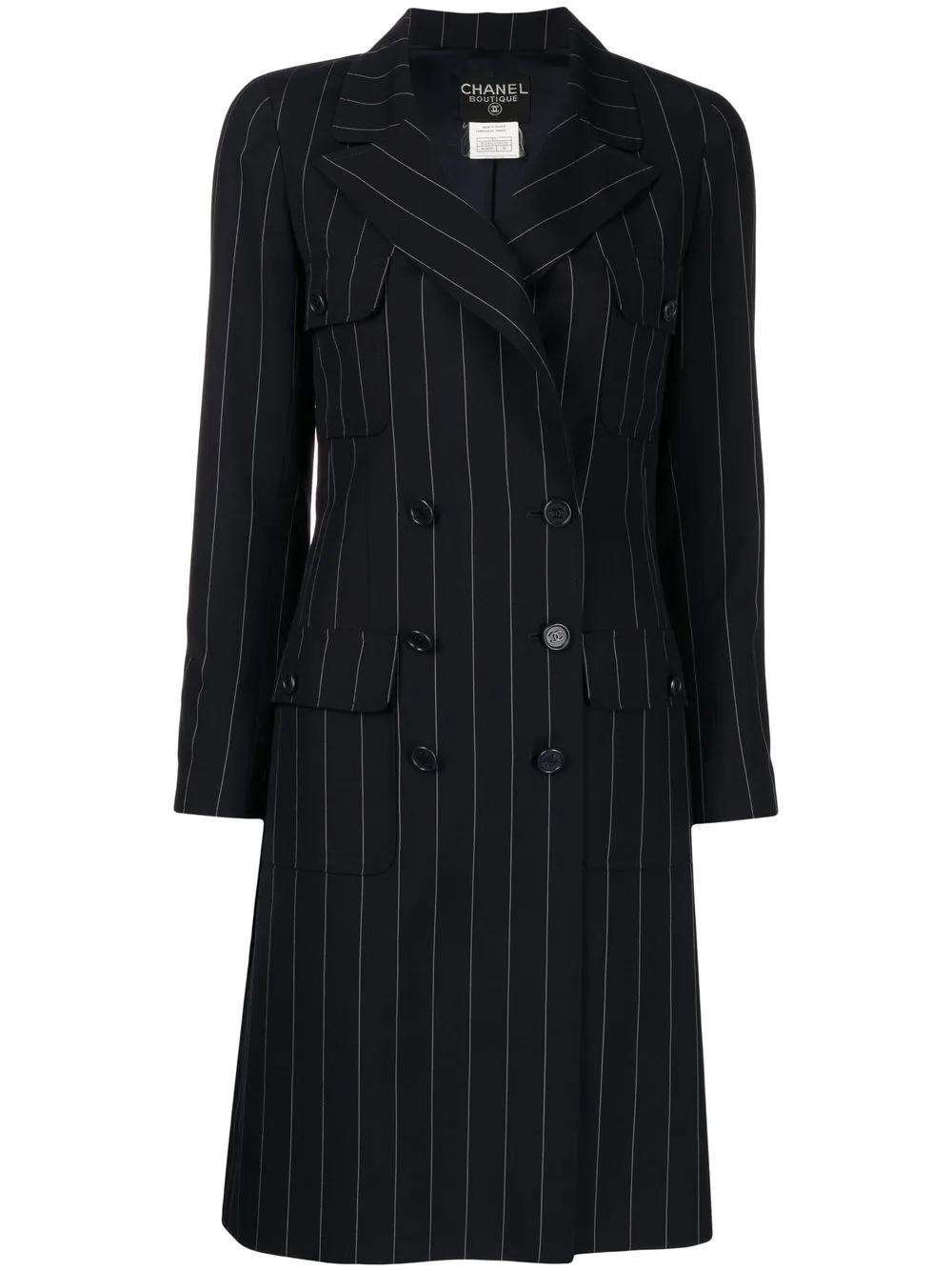

Chanel Pre-Owned 1997 pinstriped double-breasted long coat - Blue