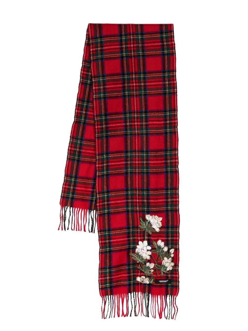 Undercover embroidered floral-print tartan scarf