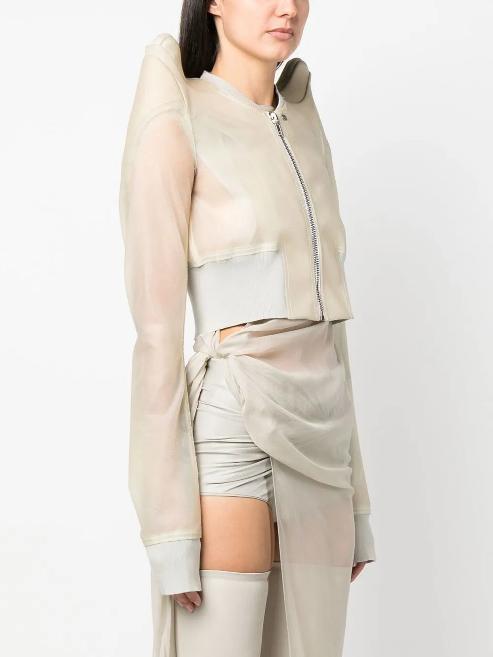 Shop Rick Owens Cropped Zip-up Jacket In Neutrals