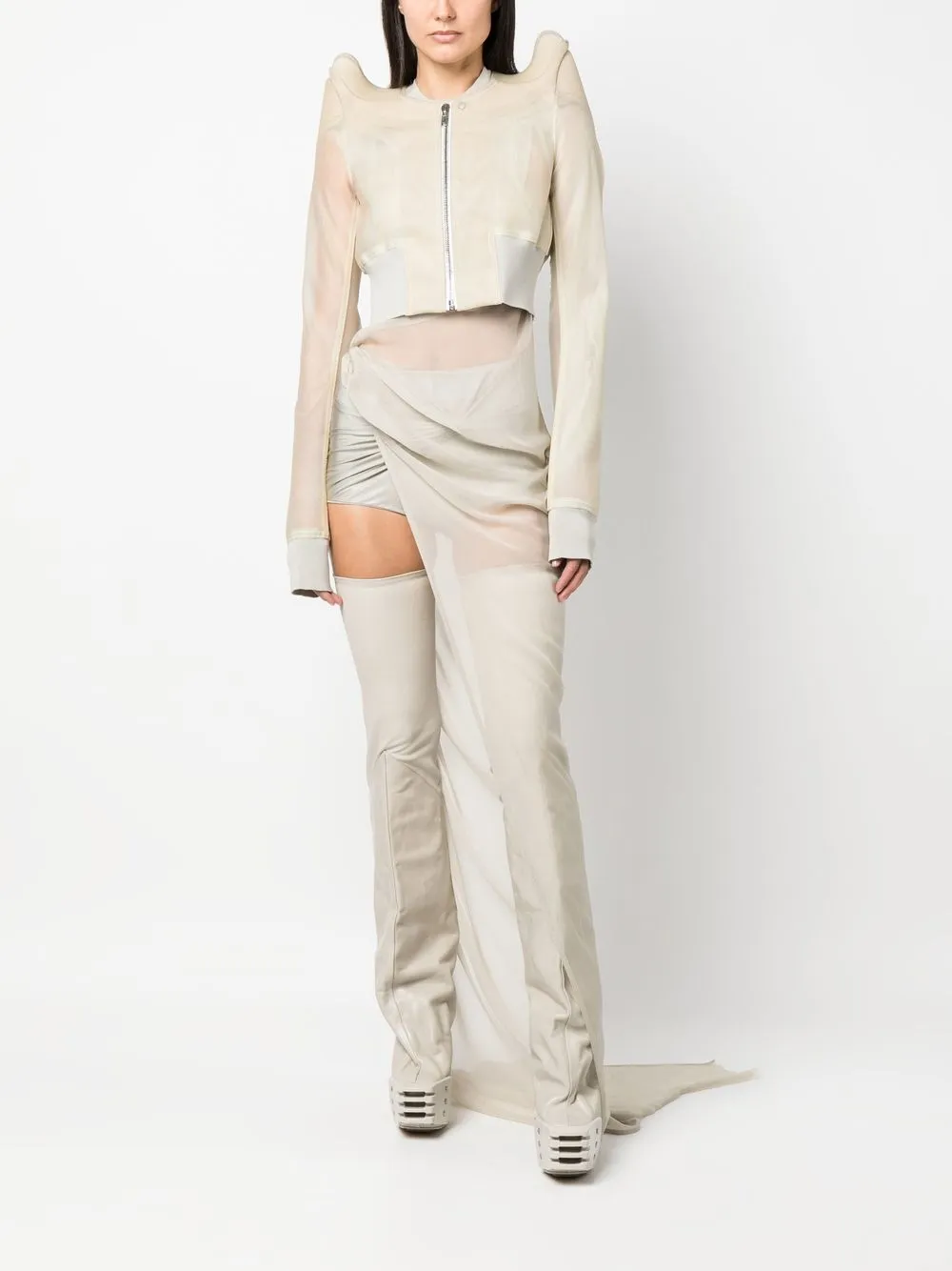 Shop Rick Owens Cropped Zip-up Jacket In Neutrals