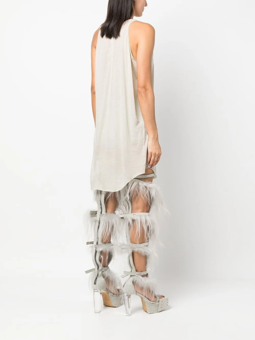 Rick Owens Semi-sheer Long-line Top In Neutrals