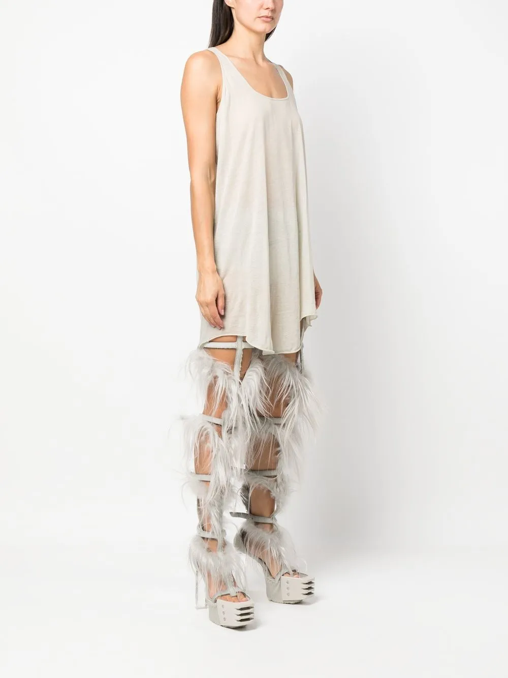 Rick Owens Semi-sheer Long-line Top In Neutrals