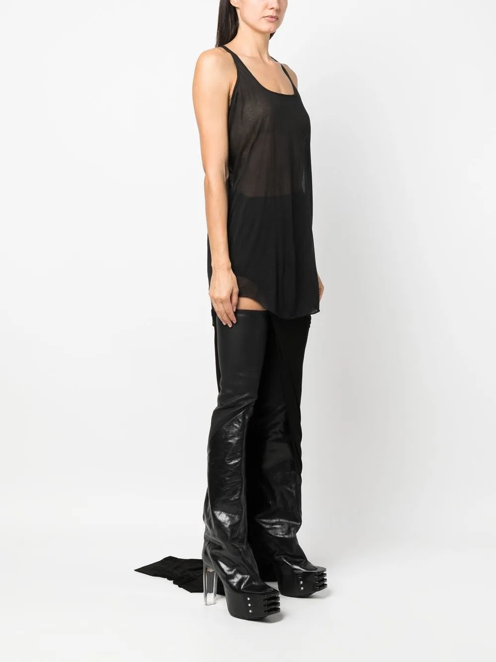 Rick Owens Semi-sheer Tank Top In Black
