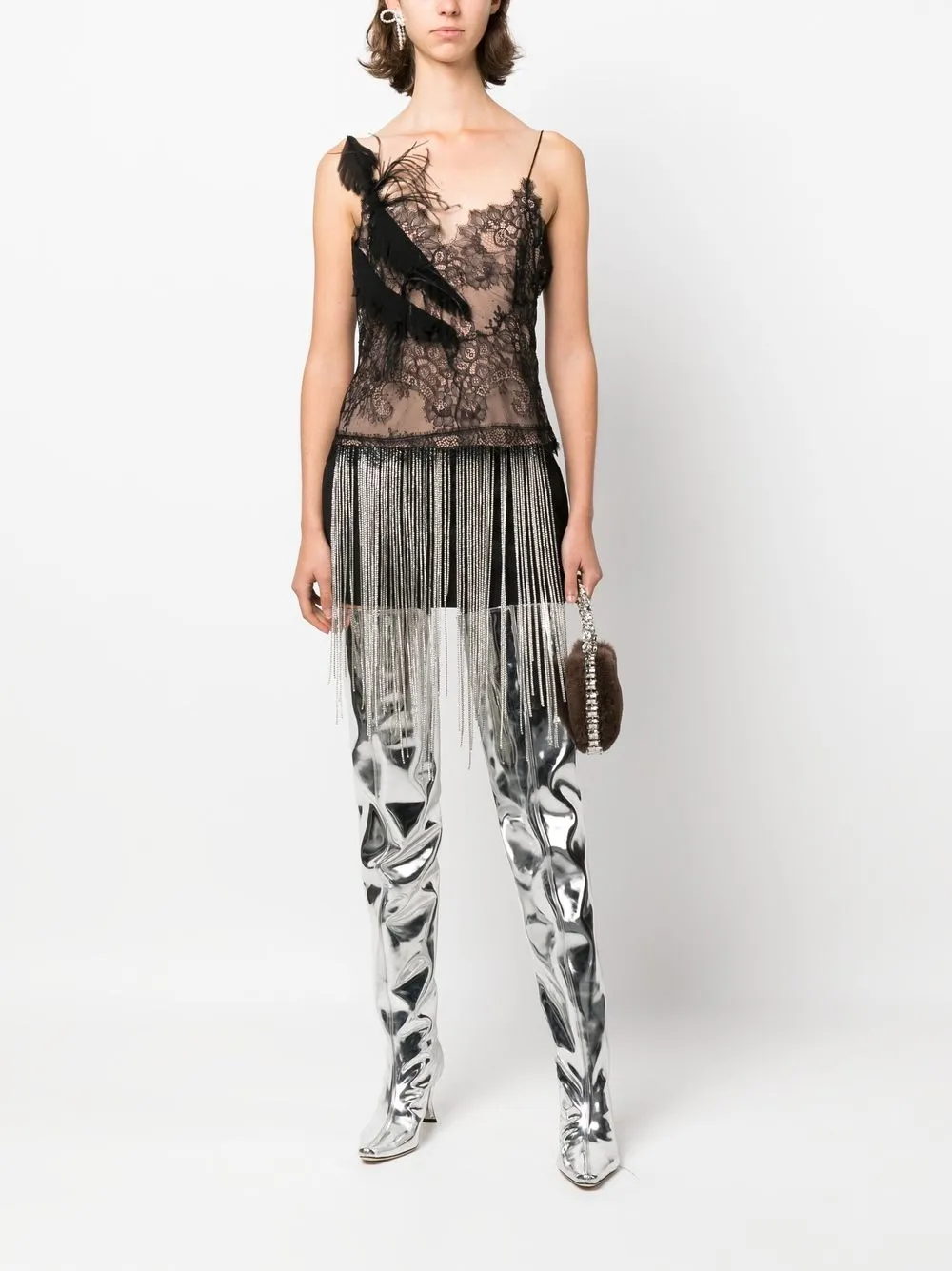 Alberta Ferretti Top met bloemenkant - Zwart