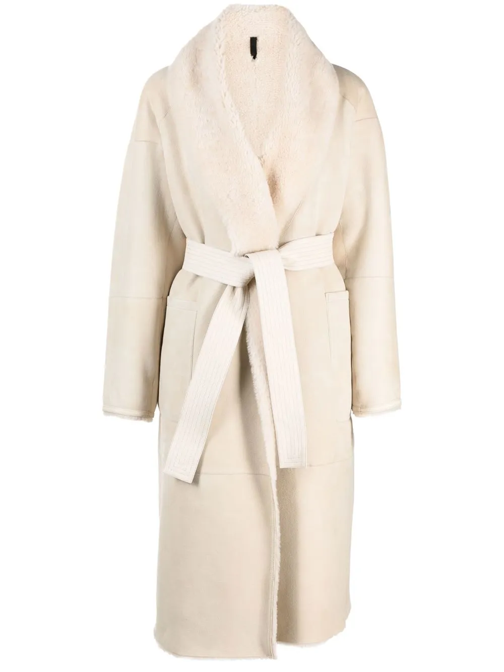 

Mackage belted-waist shearling coat - Neutrals