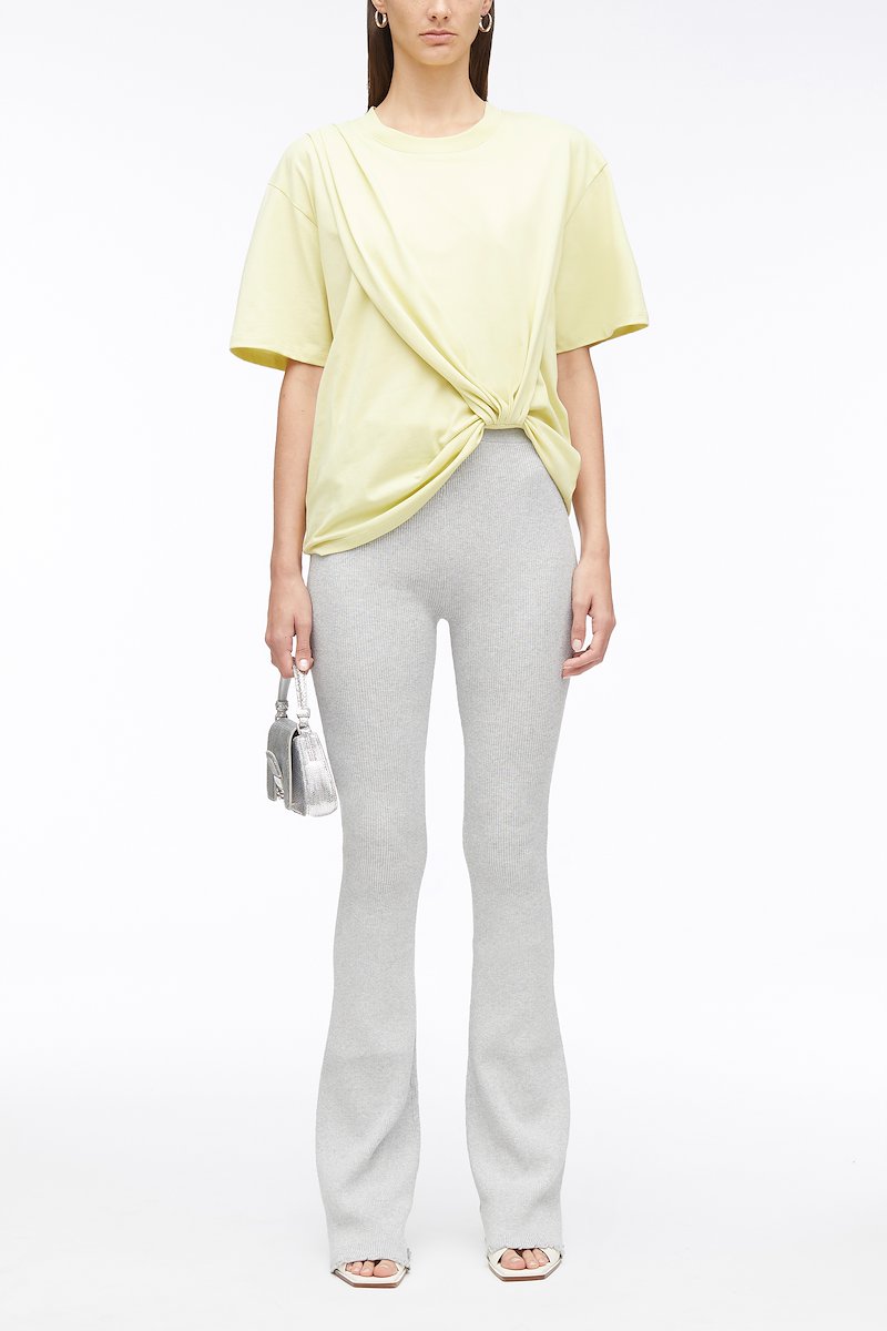Short Sleeve Draped Cotton Jersey T-Shirt-yellow #0 Short Sleeve Draped Cotton Jersey T-Shirt, drape-detail cotton T-shirt from 3.1 PHILLIP LIM featuring light yellow, cotton, draped detailing, round neck, short sleeves and straight hem.- 0