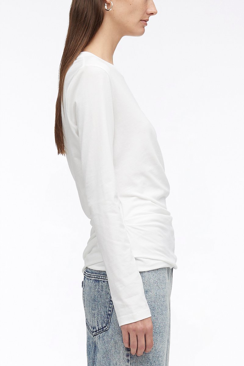 Long Sleeve Draped Cotton Jersey T-Shirt-white #0 Long Sleeve Draped Cotton Jersey T-Shirt, wraparound style T-shirt from 3.1 PHILLIP LIM featuring white, cotton, wraparound style, jersey knit, crew neck, long sleeves and straight hem.- 2