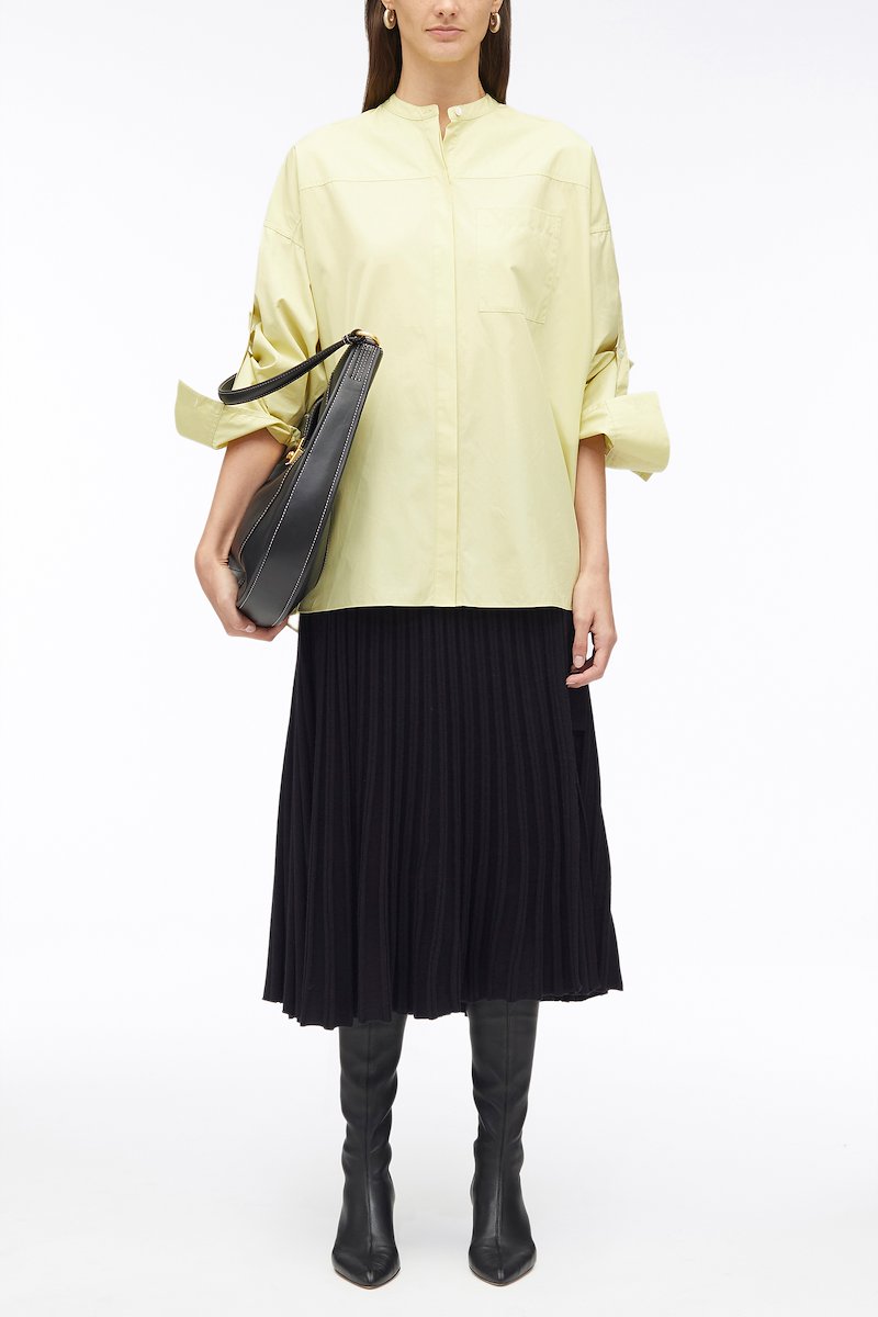 Long Sleeve Classic Poplin Shirt-yellow #0 Long Sleeve Classic Poplin Shirt, cotton long-sleeved shirt from 3.1 PHILLIP LIM featuring light yellow, cotton, chest patch pocket, band collar, concealed front fastening, drop shoulder, long sleeves, tie sleeves and side slits.- 0