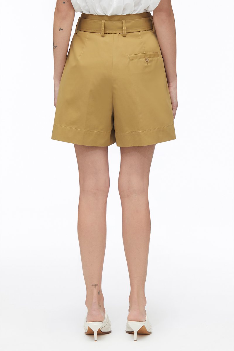 Chino Pleated Short-brown #1 Chino Pleated Short, chino pleated short from 3.1 PHILLIP LIM featuring camel brown, cotton blend, box-pleat design, belted waist, concealed front fastening, two side slit pockets, rear slit pocket and straight hem.- 3
