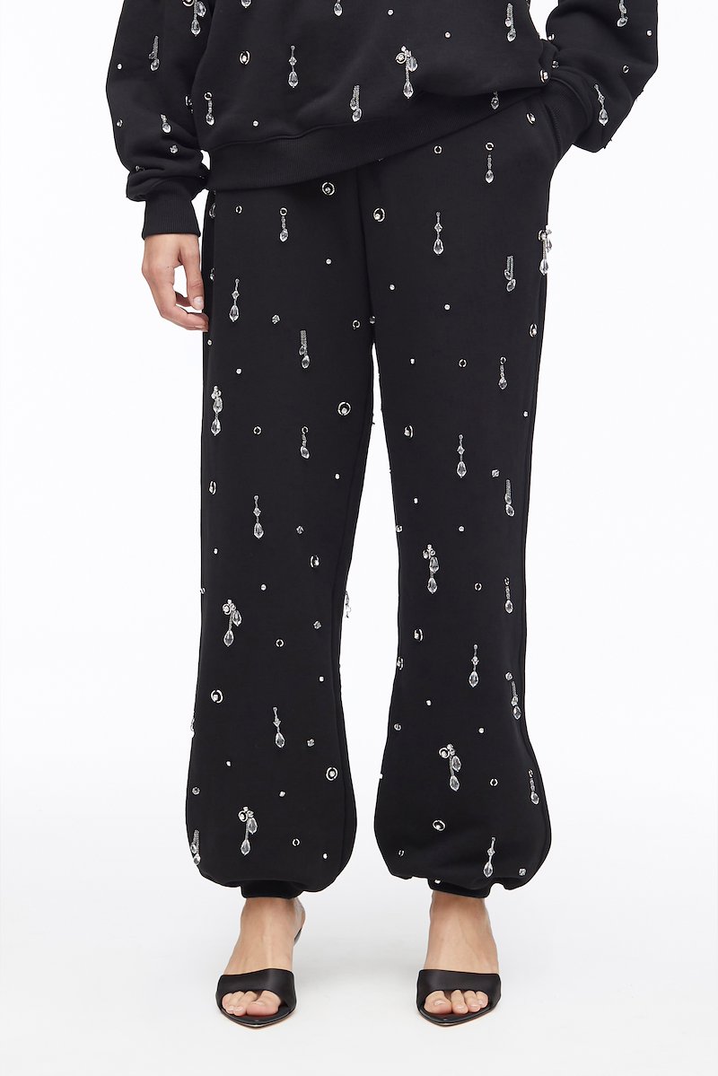 Drip Embellished Compact French Terry Sweatpant-black #1 Drip Embellished Compact French Terry Sweatpant, - 1