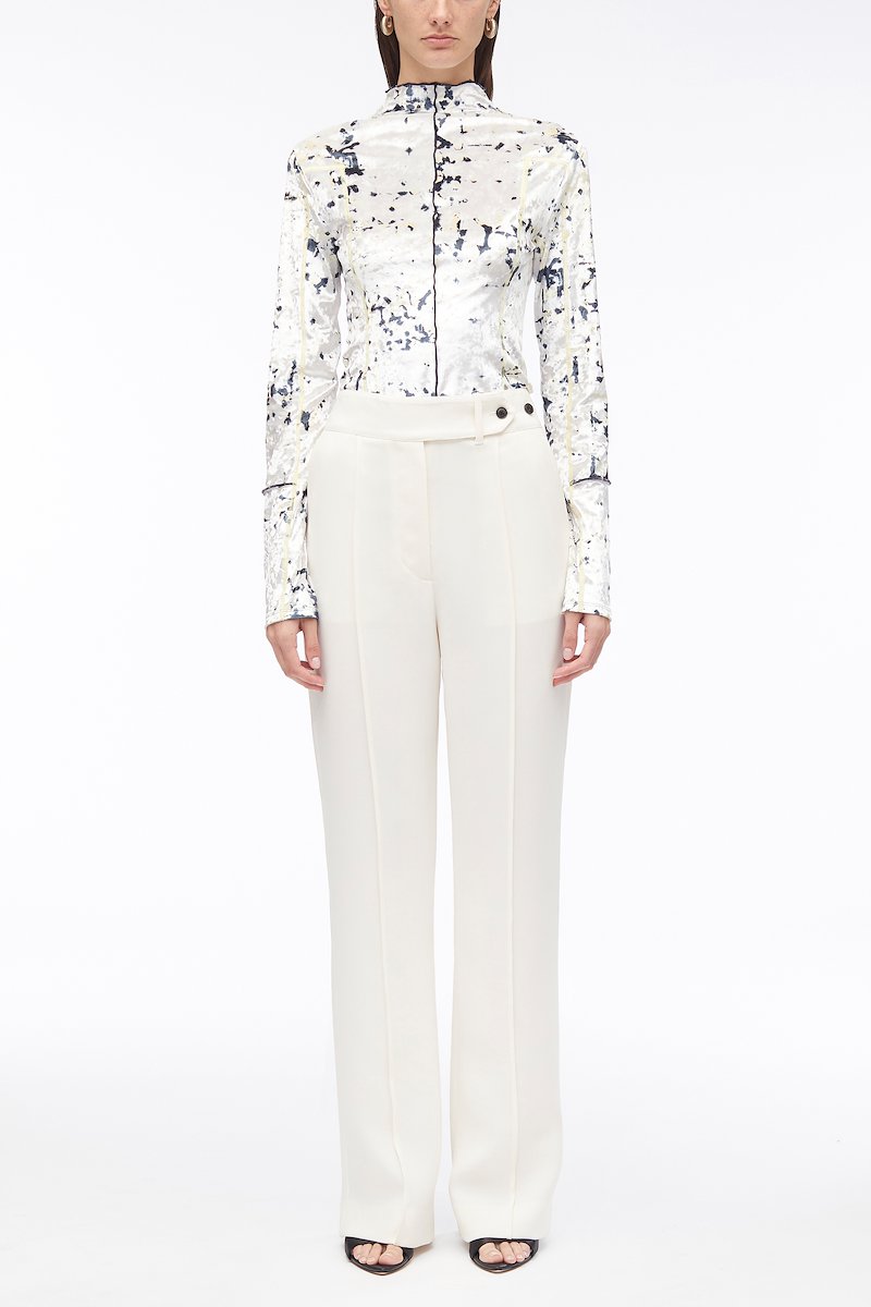 Heavy Cady Pintuck Trouser-white #0 Heavy Cady Pintuck Trouser, straight-leg tailored trousers from 3.1 PHILLIP LIM featuring off-white, pleat detailing, front button fastening, two diagonal pockets to the sides and straight leg.- 0