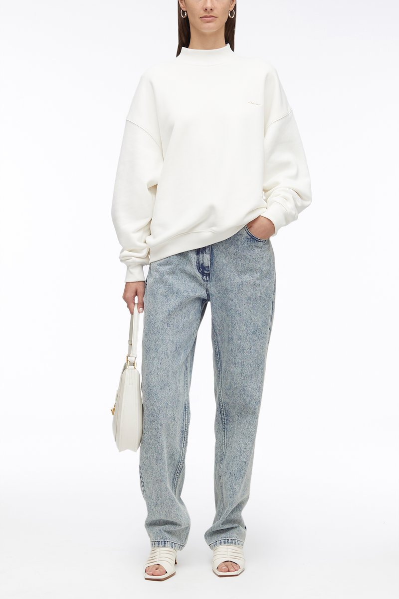 Compact French Terry Sweatshirt-white #0 Compact French Terry Sweatshirt, logo-print cotton sweatshirt from 3.1 PHILLIP LIM featuring ivory white, cotton, logo print at the chest, crew neck, long sleeves and ribbed edge.- 0
