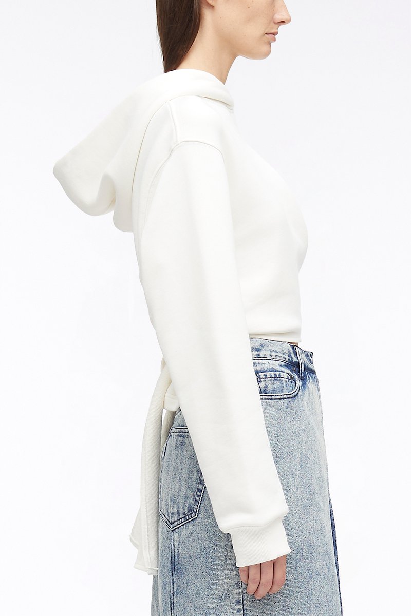 Compact French Terry Front Wrap Hoodie-white #0 Compact French Terry Front Wrap Hoodie, embroidered-logo wrap hoodie from 3.1 PHILLIP LIM featuring white, cotton, wrap design, embroidered logo at the chest, classic hood, drop shoulder, long sleeves and ribbed cuffs.- 2