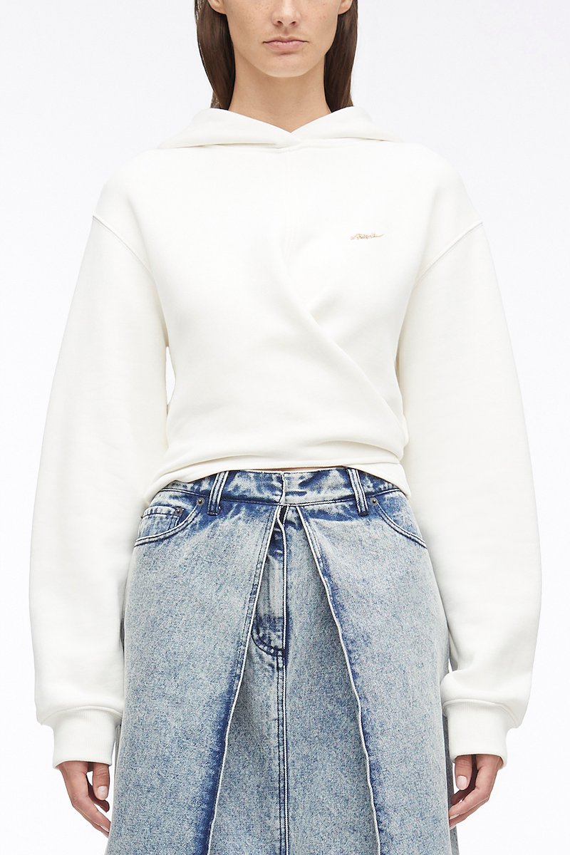 Compact French Terry Front Wrap Hoodie-white #1 Compact French Terry Front Wrap Hoodie, embroidered-logo wrap hoodie from 3.1 PHILLIP LIM featuring white, cotton, wrap design, embroidered logo at the chest, classic hood, drop shoulder, long sleeves and ribbed cuffs.- 1