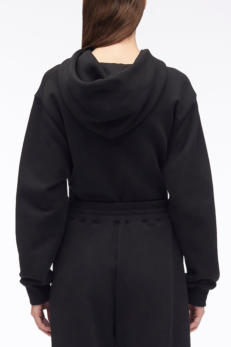 Compact French Terry Front Wrap Hoodie-black #1 Compact French Terry Front Wrap Hoodie, logo-print cotton hoodie from 3.1 PHILLIP LIM featuring black, cotton, logo print at the chest, slouchy hood, long sleeves, ribbed cuffs and straight hem.- 3