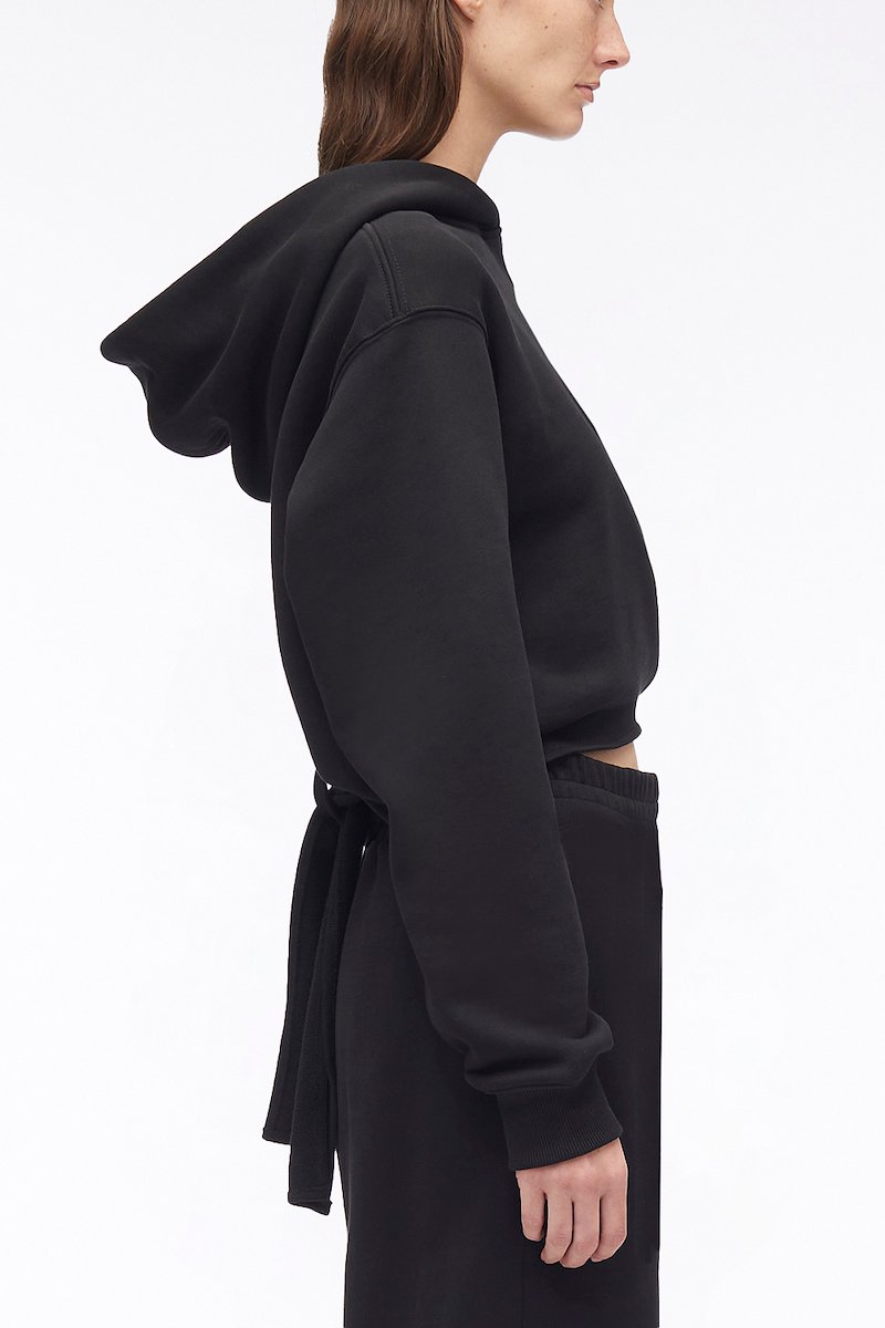 Compact French Terry Front Wrap Hoodie-black #0 Compact French Terry Front Wrap Hoodie, logo-print cotton hoodie from 3.1 PHILLIP LIM featuring black, cotton, logo print at the chest, slouchy hood, long sleeves, ribbed cuffs and straight hem.- 2