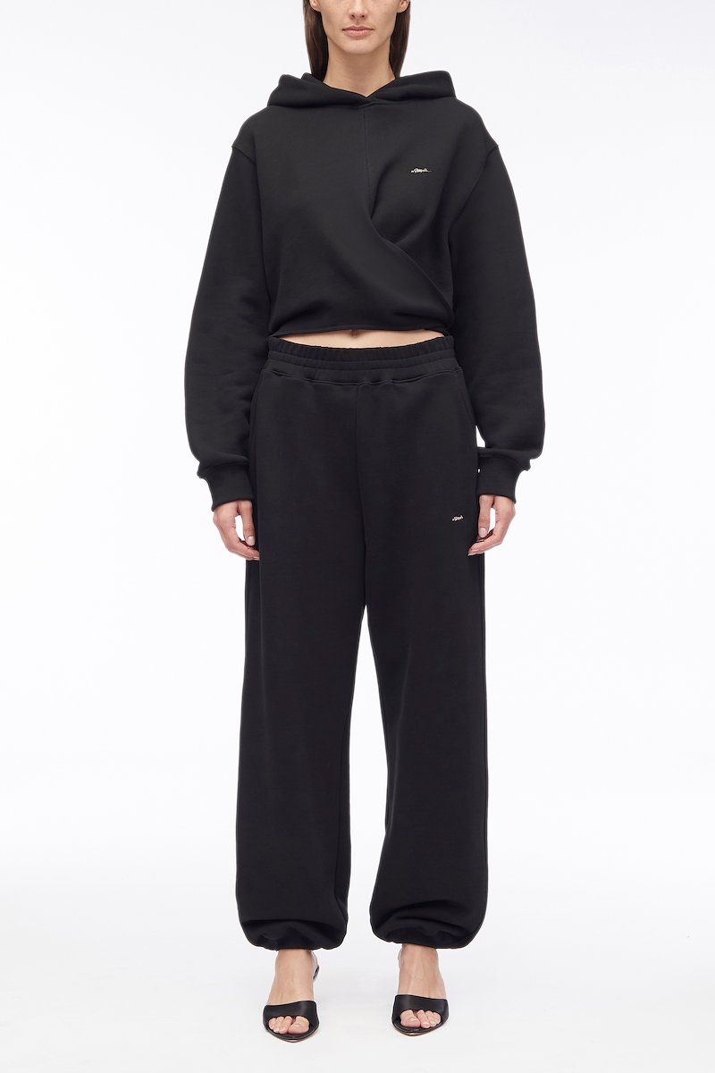 Compact French Terry Front Wrap Hoodie-black #0 Compact French Terry Front Wrap Hoodie, logo-print cotton hoodie from 3.1 PHILLIP LIM featuring black, cotton, logo print at the chest, slouchy hood, long sleeves, ribbed cuffs and straight hem.- 0