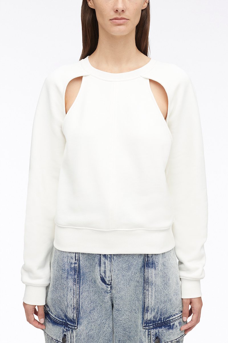 Compact French Terry Cut Out Sweatshirt-white #1 Compact French Terry Cut Out Sweatshirt, cut-out French Terry sweatshirt from 3.1 PHILLIP LIM featuring cotton, cut-out detailing, crew neck, long sleeves, elasticated cuffs, elasticated hem and antique white.- 1