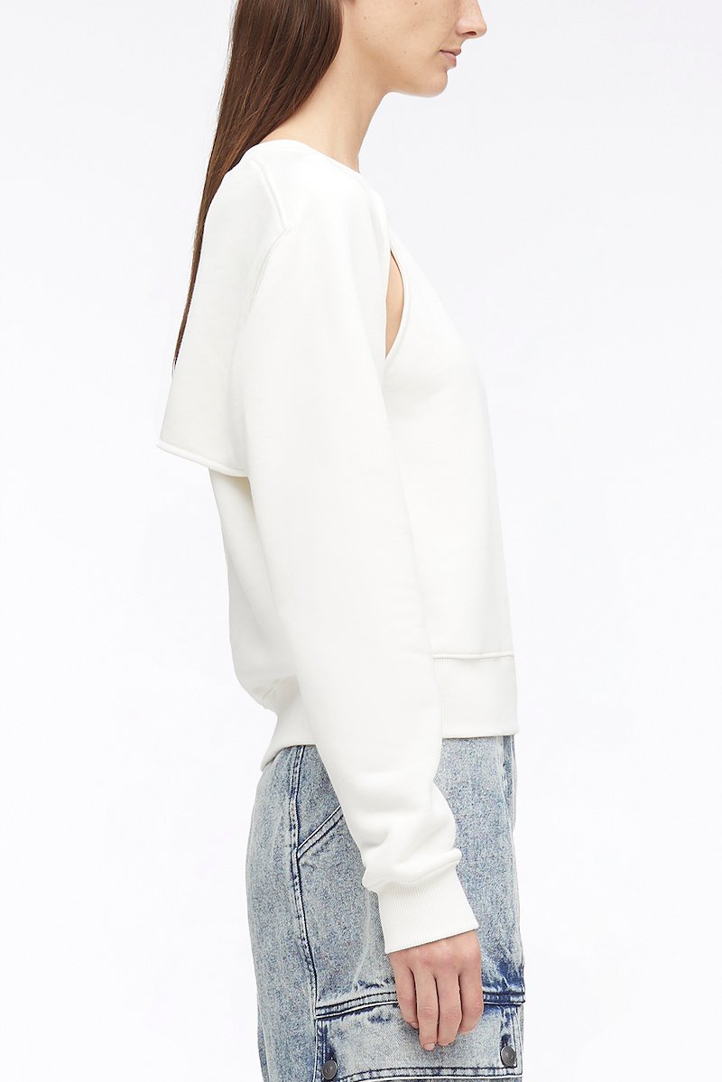 Compact French Terry Cut Out Sweatshirt-white #0 Compact French Terry Cut Out Sweatshirt, cut-out French Terry sweatshirt from 3.1 PHILLIP LIM featuring cotton, cut-out detailing, crew neck, long sleeves, elasticated cuffs, elasticated hem and antique white.- 2