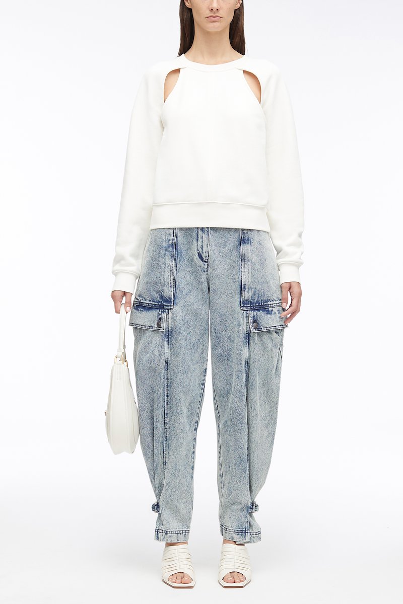 Compact French Terry Cut Out Sweatshirt-white #0 Compact French Terry Cut Out Sweatshirt, cut-out French Terry sweatshirt from 3.1 PHILLIP LIM featuring cotton, cut-out detailing, crew neck, long sleeves, elasticated cuffs, elasticated hem and antique white.- 0