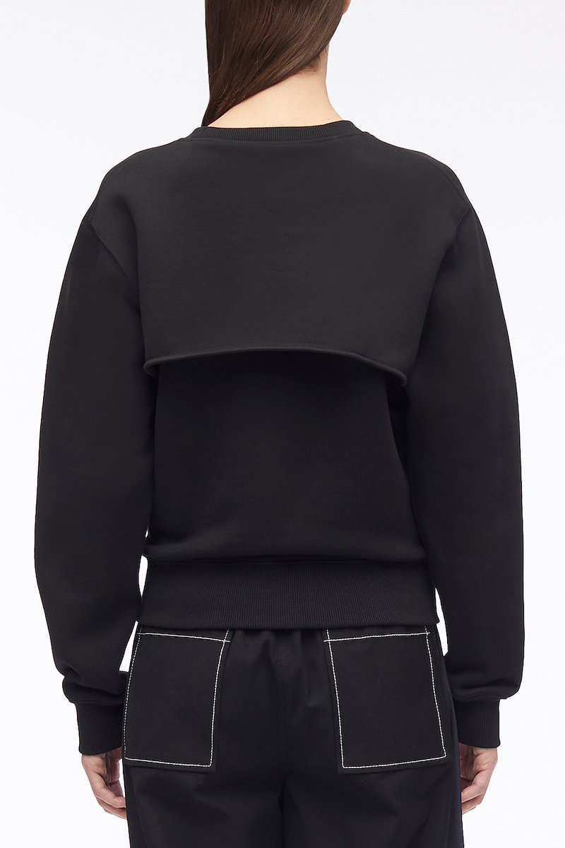 Compact French Terry Cut Out Sweatshirt, cut-out cotton sweatshirt from 3.1 PHILLIP LIM featuring black, cotton, cut-out detailing, crew neck, long sleeves and ribbed edge.- 3