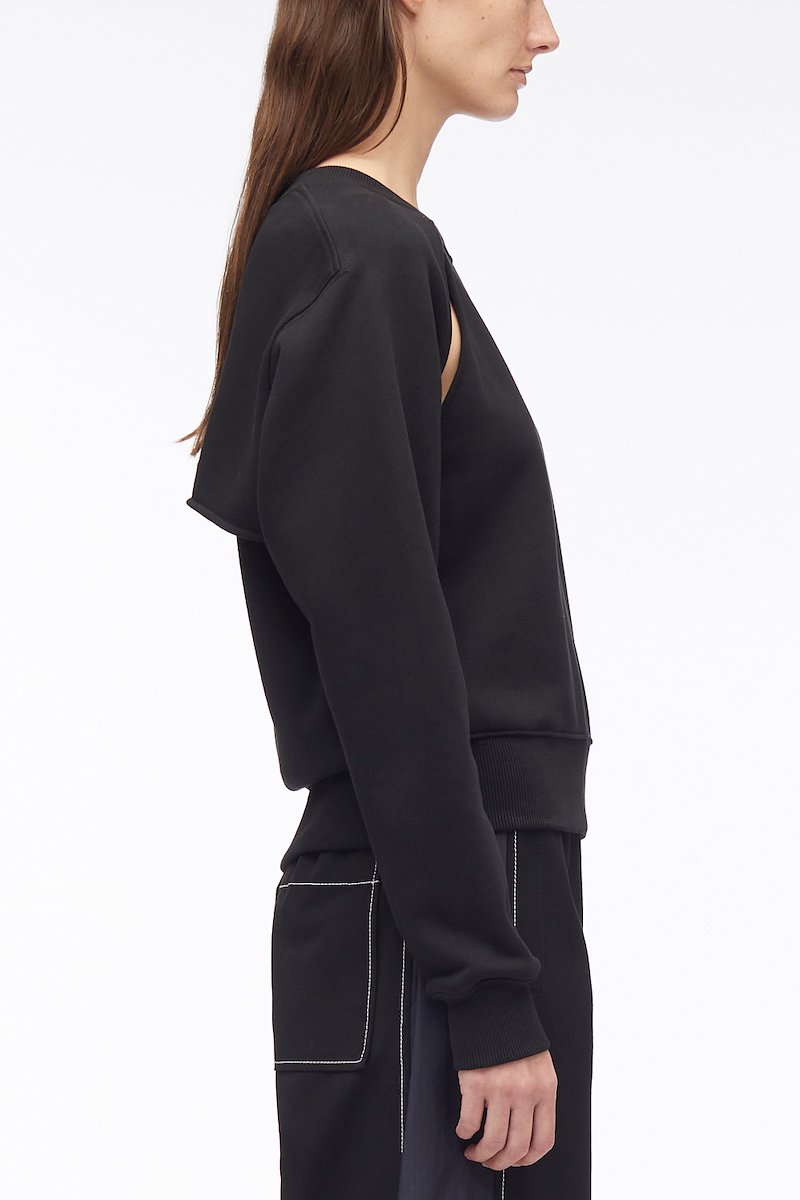 Compact French Terry Cut Out Sweatshirt-black #0 Compact French Terry Cut Out Sweatshirt, cut-out cotton sweatshirt from 3.1 PHILLIP LIM featuring black, cotton, cut-out detailing, crew neck, long sleeves and ribbed edge.- 2
