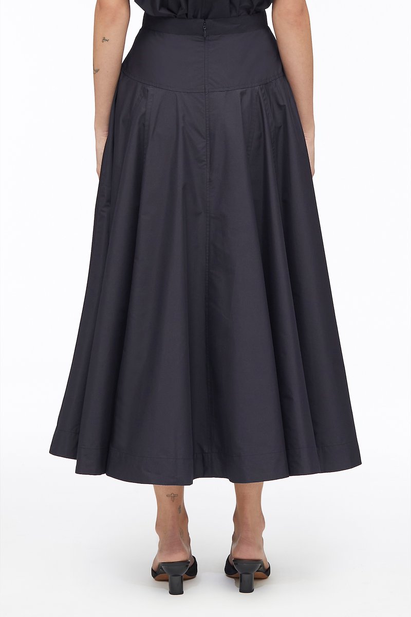 Poplin Midi Skirt-blue #1 Poplin Midi Skirt, A-line midi skirt from 3.1 PHILLIP LIM featuring midnight blue, cotton blend, A-line, high waist, concealed rear zip fastening and below-knee length.- 3