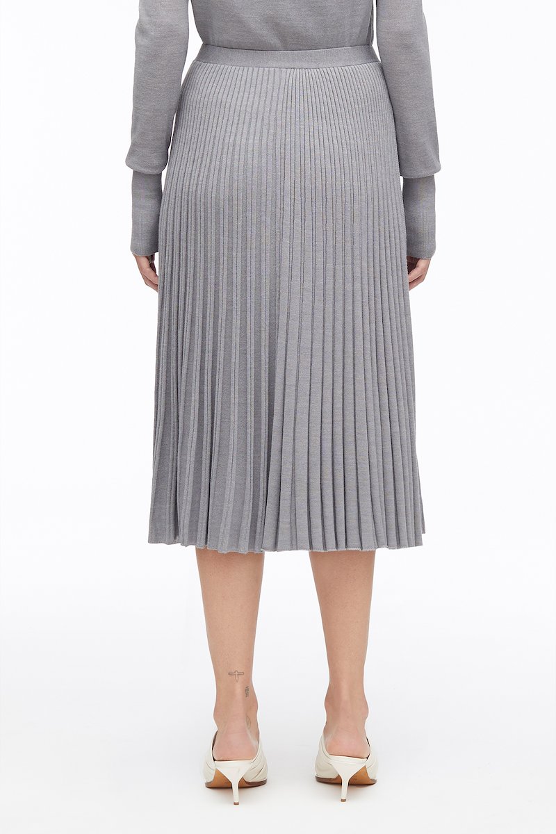 Pleated Wool Belted Skirt, pleated wool-blend midi skirt from 3.1 PHILLIP LIM featuring light grey, wool blend, fully pleated, high waist, side tie fastening and knee-length.- 3