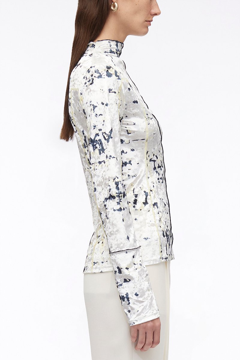 Kaleidoscope Crushed Velvet Mock Neck Top -white #0 Kaleidoscope Crushed Velvet Mock Neck Top , Kaleidoscope-print crushed velvet top from 3.1 PHILLIP LIM featuring white, multicolour, crushed velvet, abstract pattern print, mock neck, long sleeves and slim cut.- 2