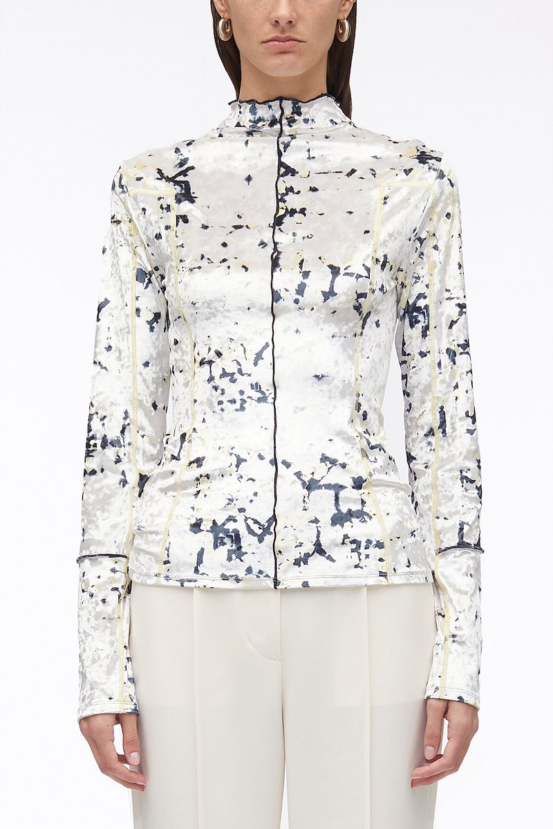 Kaleidoscope Crushed Velvet Mock Neck Top -white #1 Kaleidoscope Crushed Velvet Mock Neck Top , Kaleidoscope-print crushed velvet top from 3.1 PHILLIP LIM featuring white, multicolour, crushed velvet, abstract pattern print, mock neck, long sleeves and slim cut.- 1