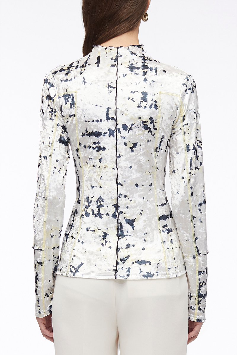Kaleidoscope Crushed Velvet Mock Neck Top -white #1 Kaleidoscope Crushed Velvet Mock Neck Top , Kaleidoscope-print crushed velvet top from 3.1 PHILLIP LIM featuring white, multicolour, crushed velvet, abstract pattern print, mock neck, long sleeves and slim cut.- 3