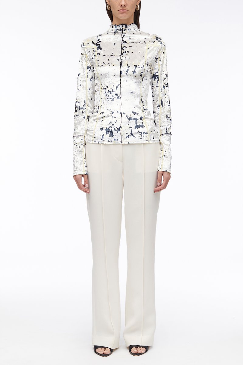 Kaleidoscope Crushed Velvet Mock Neck Top -white #0 Kaleidoscope Crushed Velvet Mock Neck Top , Kaleidoscope-print crushed velvet top from 3.1 PHILLIP LIM featuring white, multicolour, crushed velvet, abstract pattern print, mock neck, long sleeves and slim cut.- 0