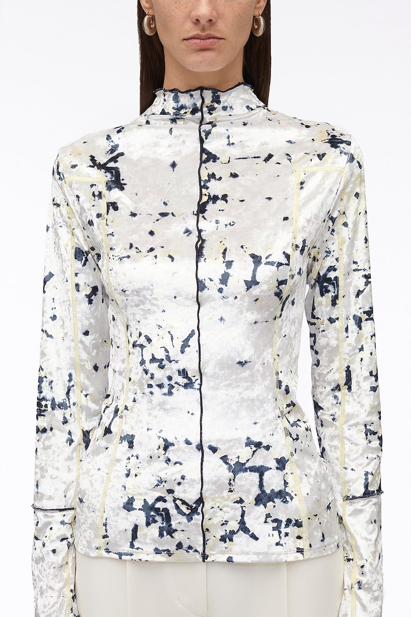 Kaleidoscope Crushed Velvet Mock Neck Top -white #0 Kaleidoscope Crushed Velvet Mock Neck Top , Kaleidoscope-print crushed velvet top from 3.1 PHILLIP LIM featuring white, multicolour, crushed velvet, abstract pattern print, mock neck, long sleeves and slim cut.- 4