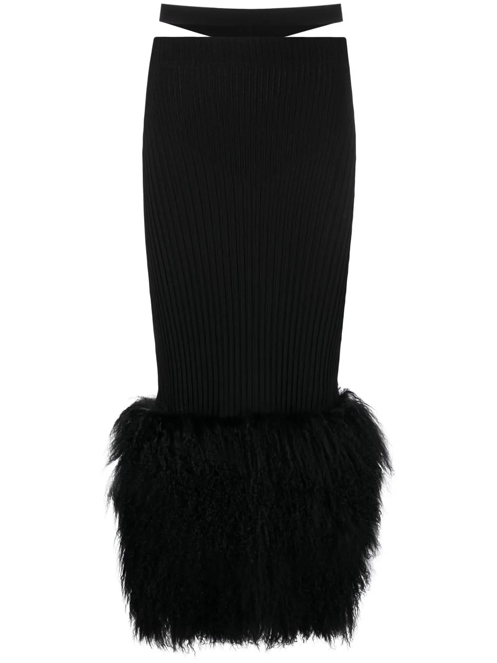 

ANDREĀDAMO ribbed cut-out belt skirt - Black